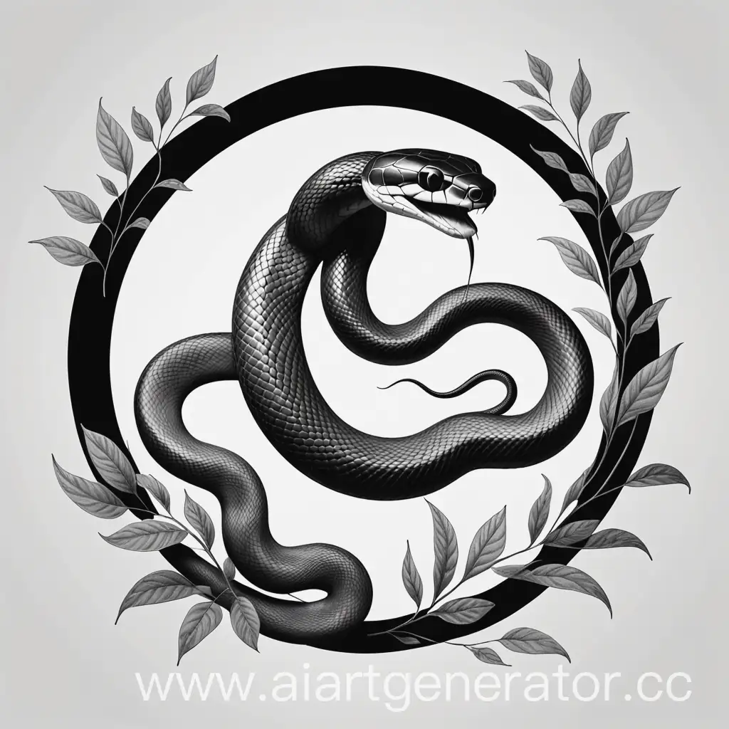 черно белая иллюстрация, змея в кругу