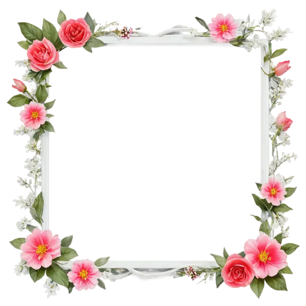 Exquisite-PNG-Image-White-Frame-Adorned-with-Beautiful-Flowers
