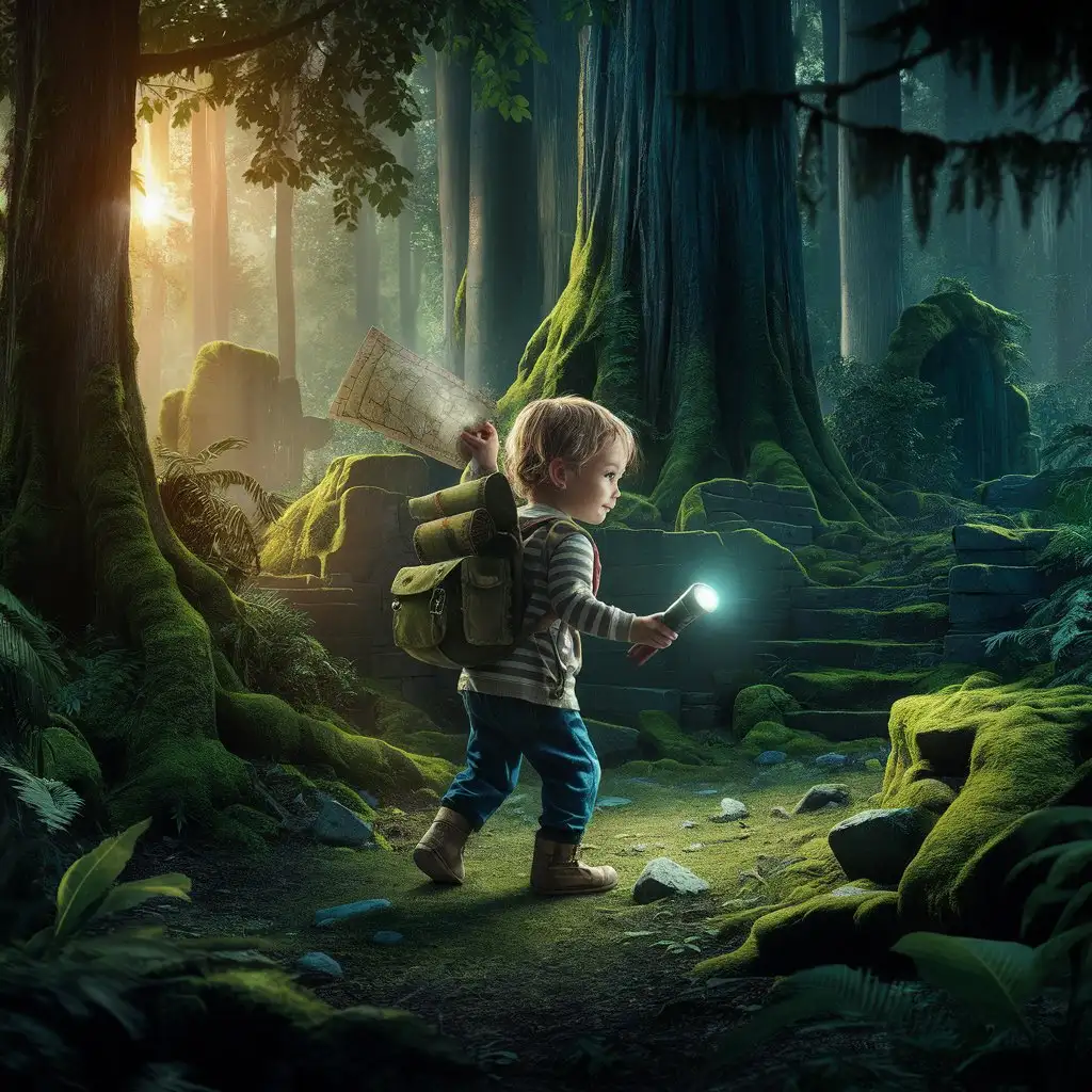 A child exploring a hidden forest