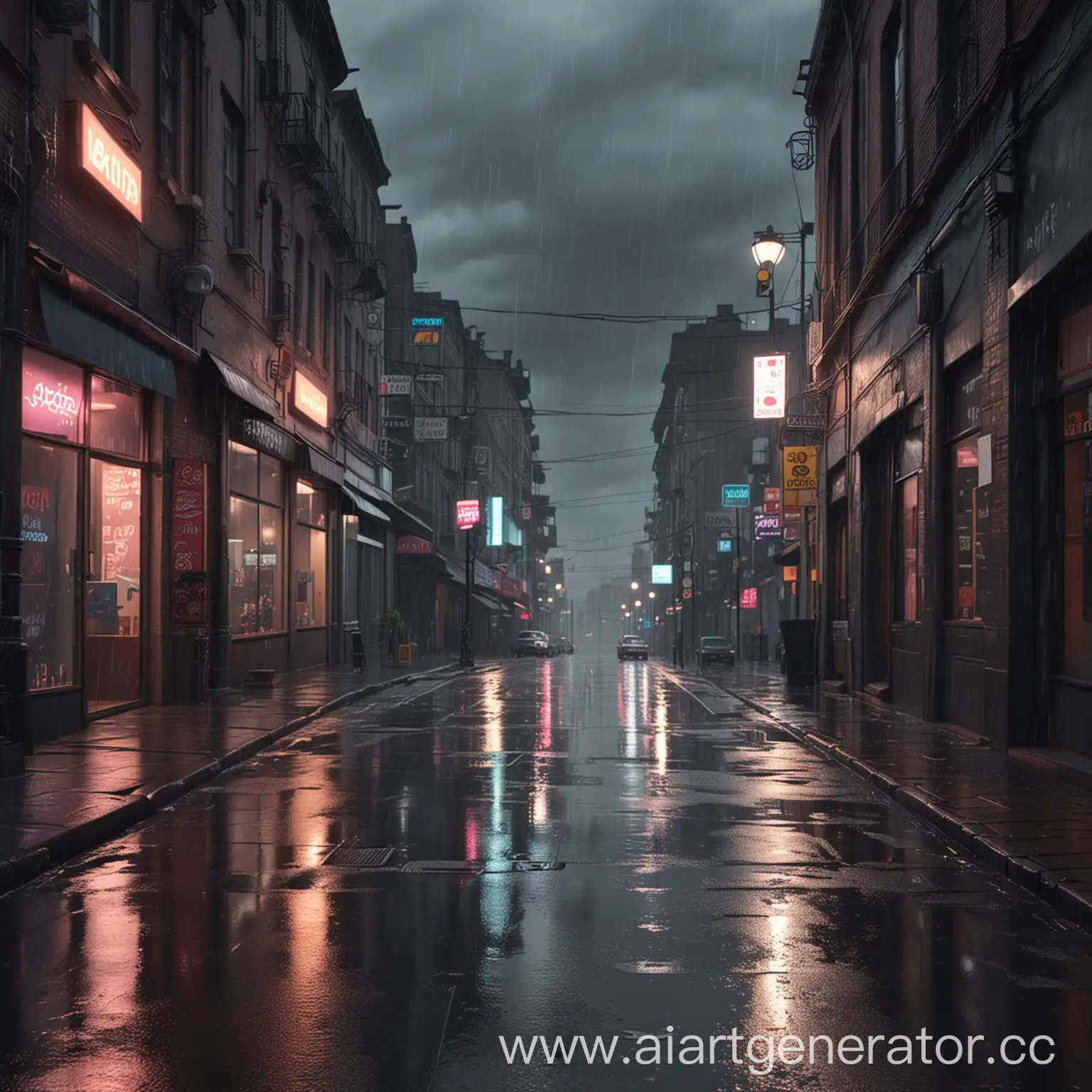 Neonlit-Street-on-a-Cloudy-Day-Realistic-4K-Scene-in-Rain