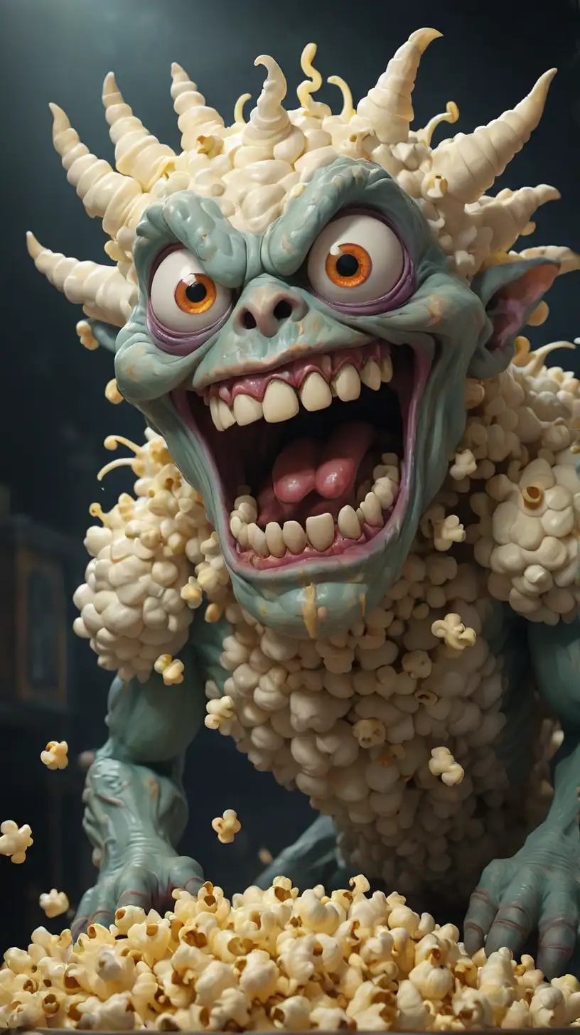 Scary Monster of popcorn, fantasy art, Divisionism technique