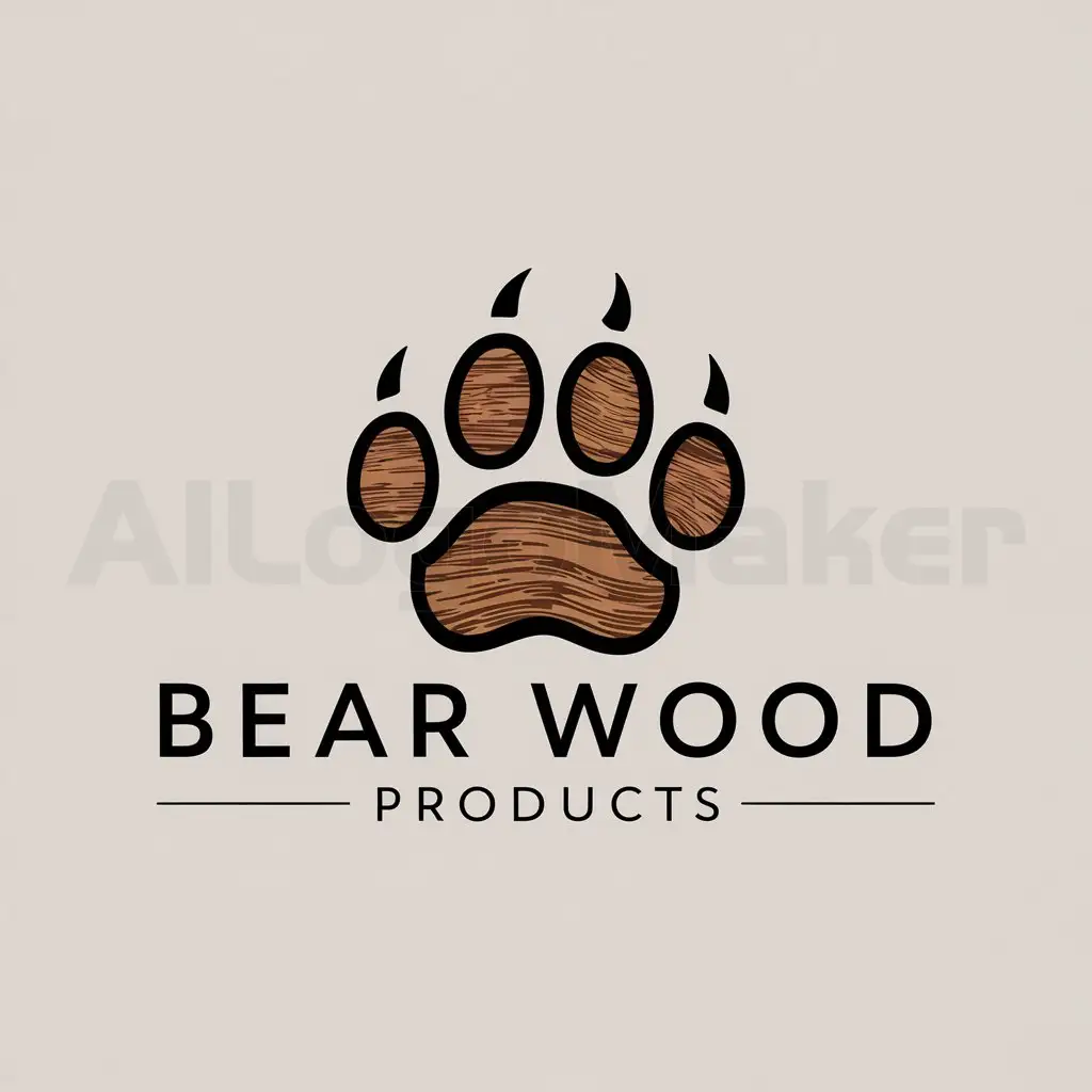 LOGO-Design-for-Bear-Wood-Products-Bear-Paw-with-Wood-Grain-Texture-on-Clear-Background