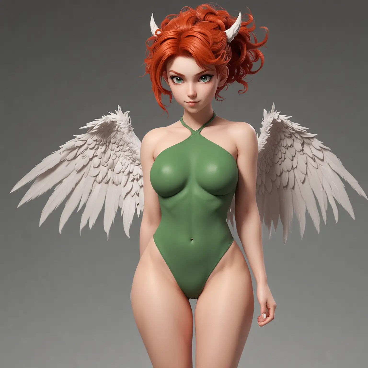 18yo girl. Eye Color(s): green (human form), purple (demon), white (angel form) - Hair Color: dark auburn (human), bright red (demon), soft strawberry blonde (angel) - Hair Style(s): curly chest length for female in human form, short ear-length for male in human form, buns or half ponies for both. Long straight for female in demon form, spiky and shaved on one side for male in demon form. Tight bun for female in angel form, styled and short for male in angel form. - Body type: lithe for both, curvy for female, muscular for both, skinny for both - Height: 5’02 - Weight: 136 lbs