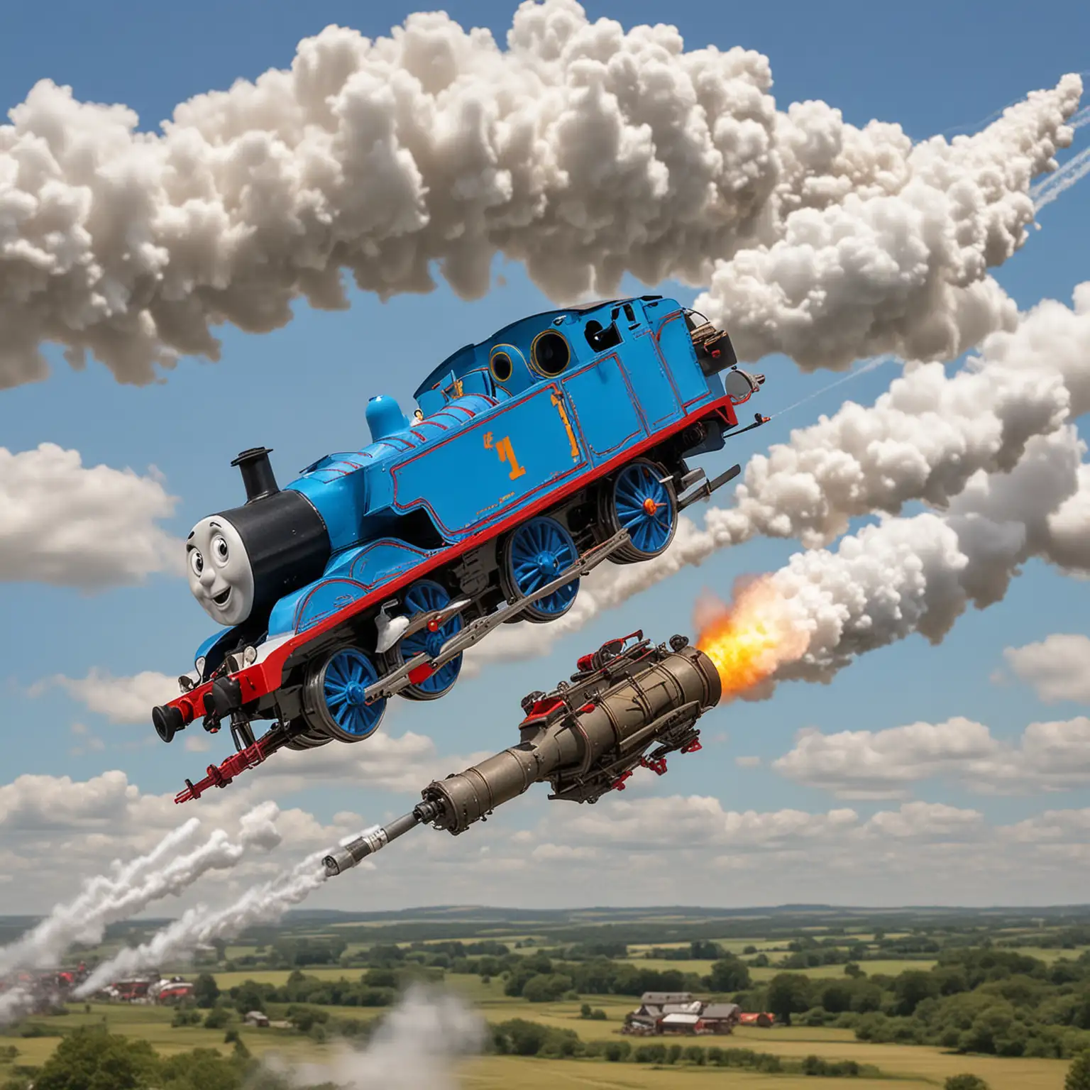 Thomas the Tank Engine Soaring with Rocket Boosters
