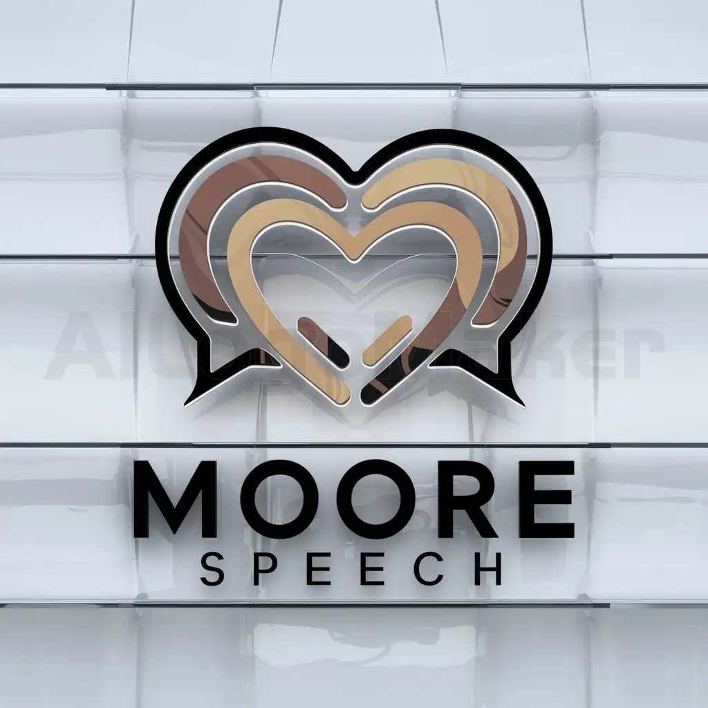 a logo design,with the text "Moore Speech", main symbol:Interlocking Speech Bubbles that form a heart,Moderate,be used in Others industry,clear background