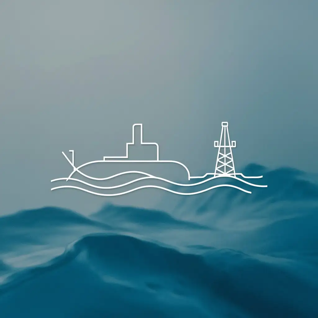 这是一个logo，淡蓝色背景，图案是简笔的潜艇、海洋、石油