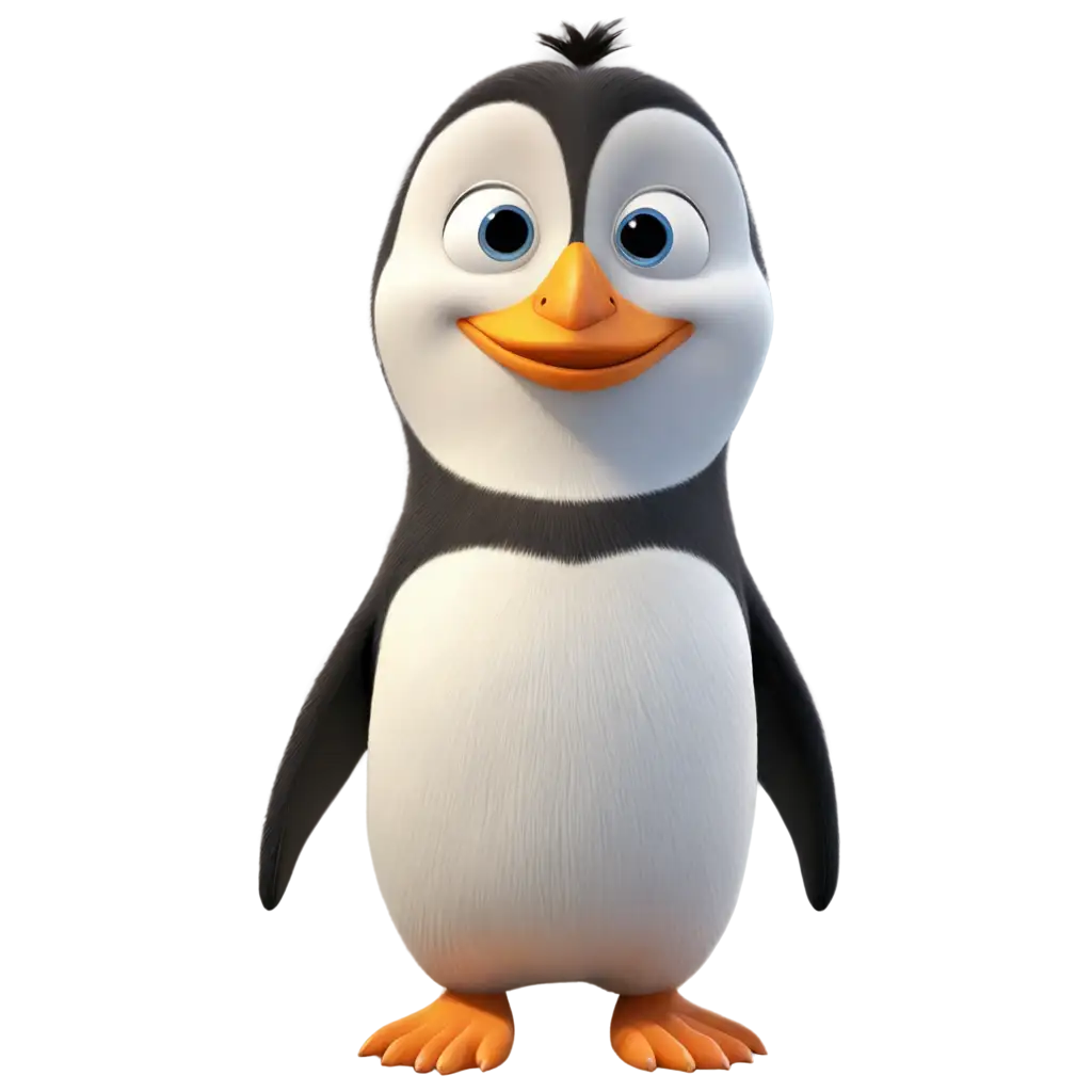 3d pixar penguin smiling, white background, pastel colours 32k