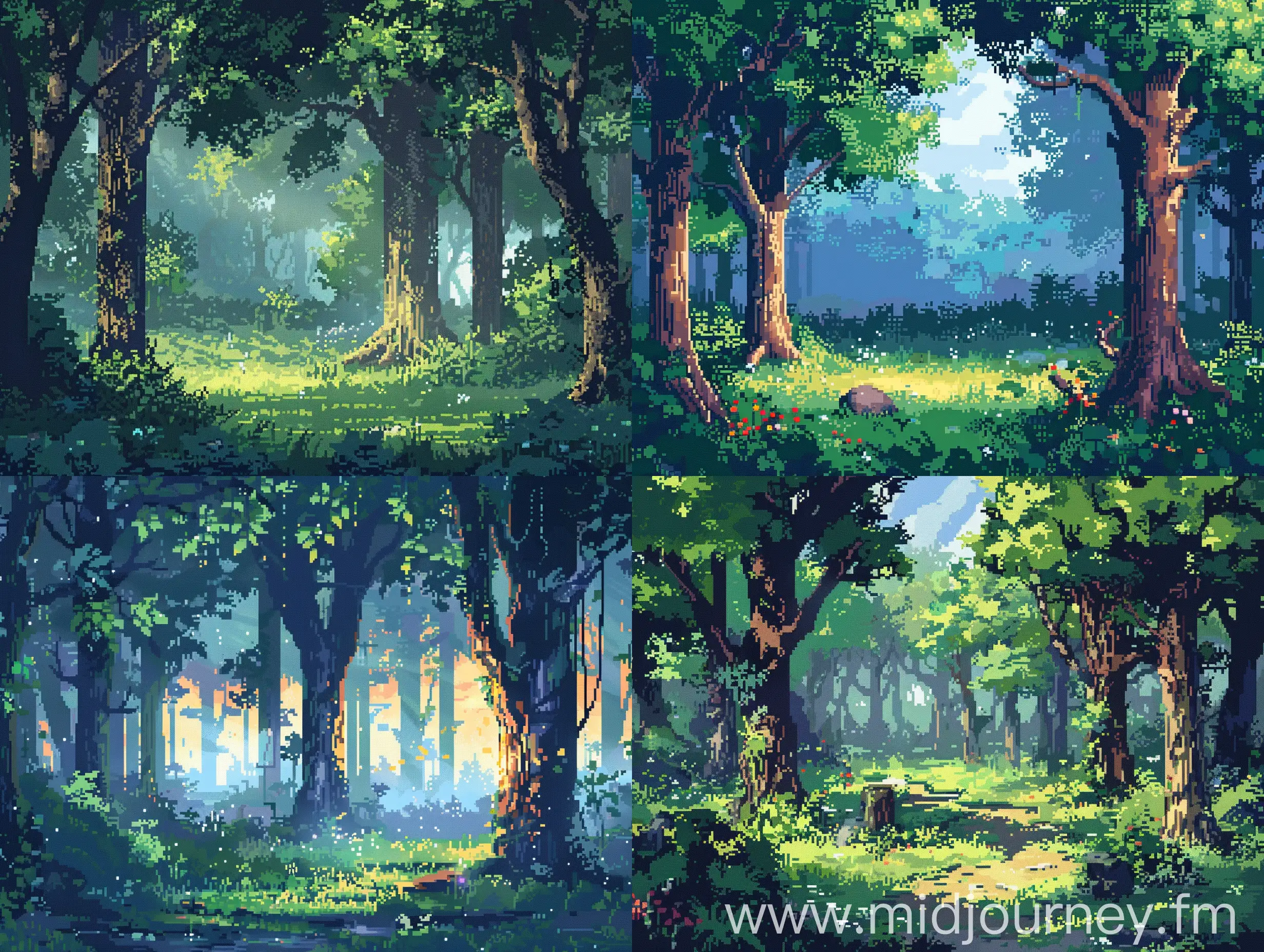 Enchanted Fantasy Forest Pixel Art with Simple Background | JourneyArt