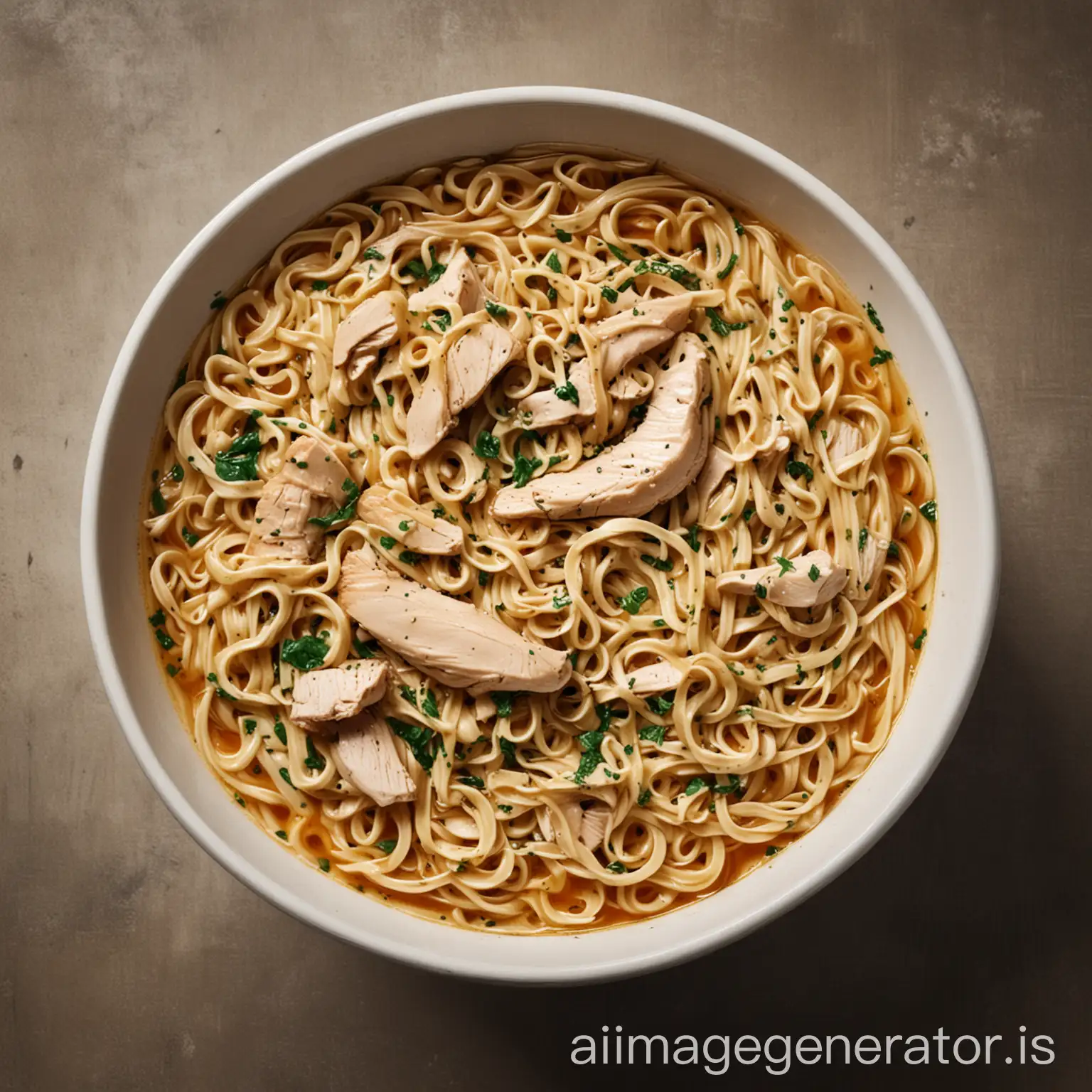 Relastic image of chicken noodle
