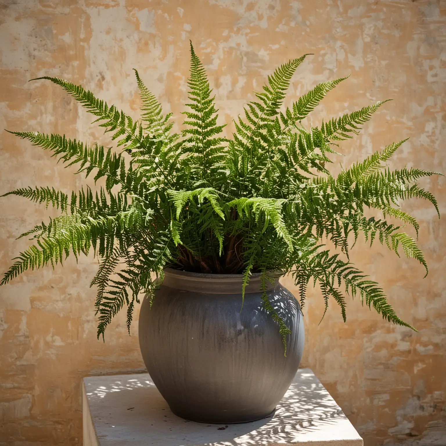 a luxury Villa in the Meditteranean Sea showing a close up of a small fern in a full view luxury pot