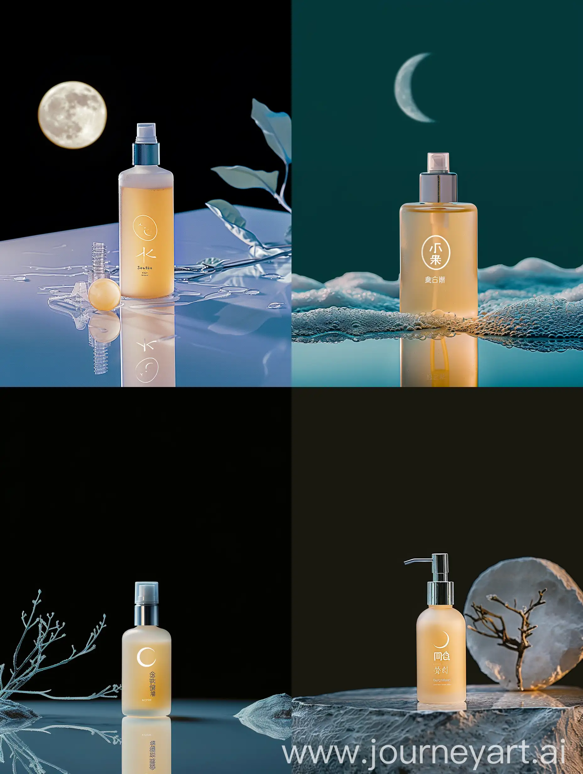  a shoot of skincare shampoo on a clean place with a moon light on it