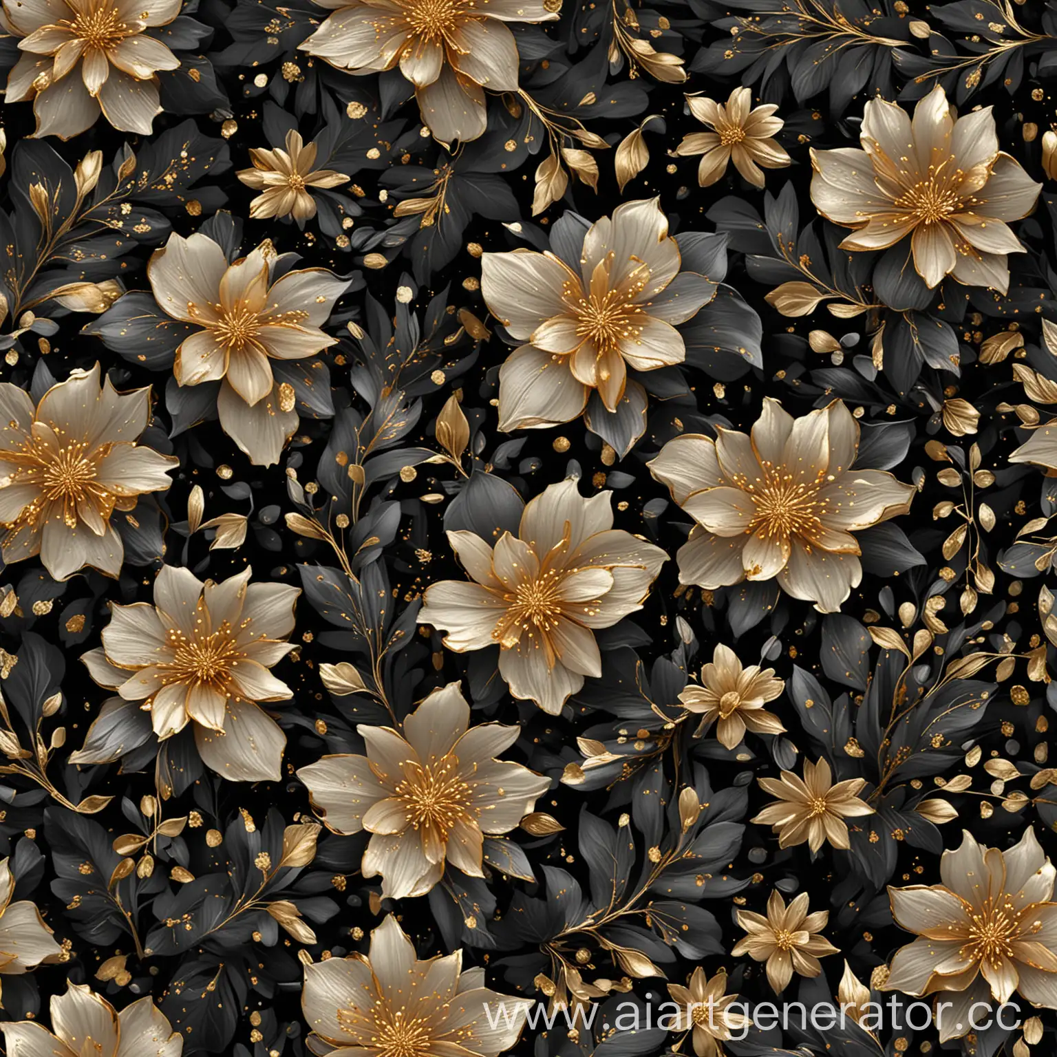 Vibrant-Gold-and-Gray-Flower-Petals-on-Black-Background