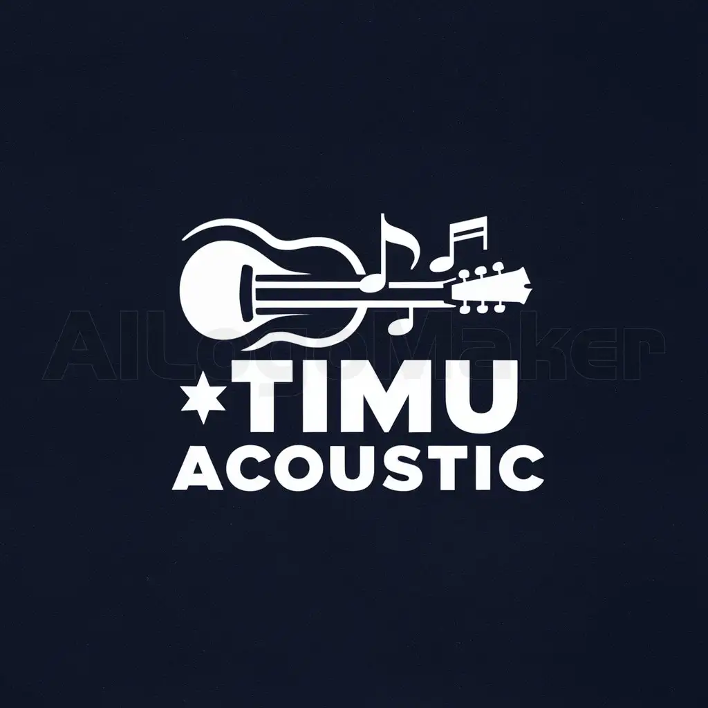a logo design,with the text "Timu Acoustic", main symbol:MusicnGitarnMelodynWhite Background,Moderate,be used in Others industry,clear background