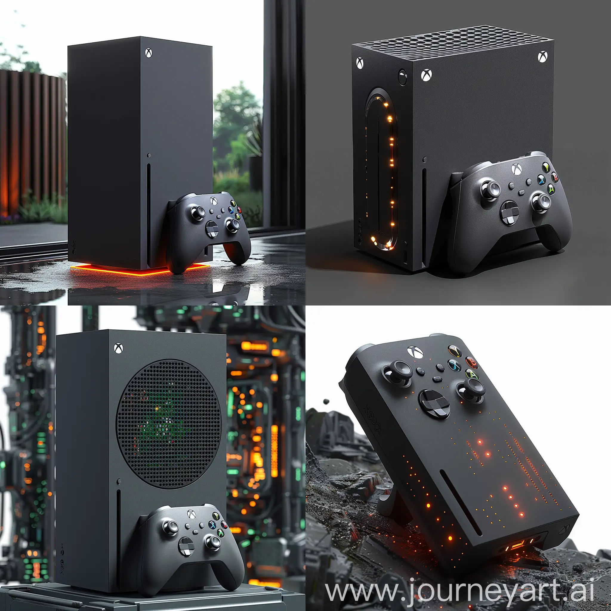 Futuristic Xbox Series X https://images-cdn.ubuy.co.in/650031d006906f37774b9024-2020-new-xbox-x-gaming-console.jpg:: sci-fi style, science fiction, 4K Gaming, Ray Tracing, Fast Loading Times, Backward Compatibility, Quick Resume, Variable Refresh Rate, Dolby Atmos and DTS:X Support, Smart Delivery, Xbox Game Pass, Customizable Storage Expansion, Quantum Enhanced Graphics, NeuroSync Immersion Engine, HyperDrive Load Times, Nanotech Adaptive AI, HoloLens Companion Integration, Plasma Shield Deflector, ChronoSync Time Warp, Quantum Entanglement Multiplayer, Vortex Soundwave Amplification, Cybernetic Neural Interface, octane render --stylize 1000