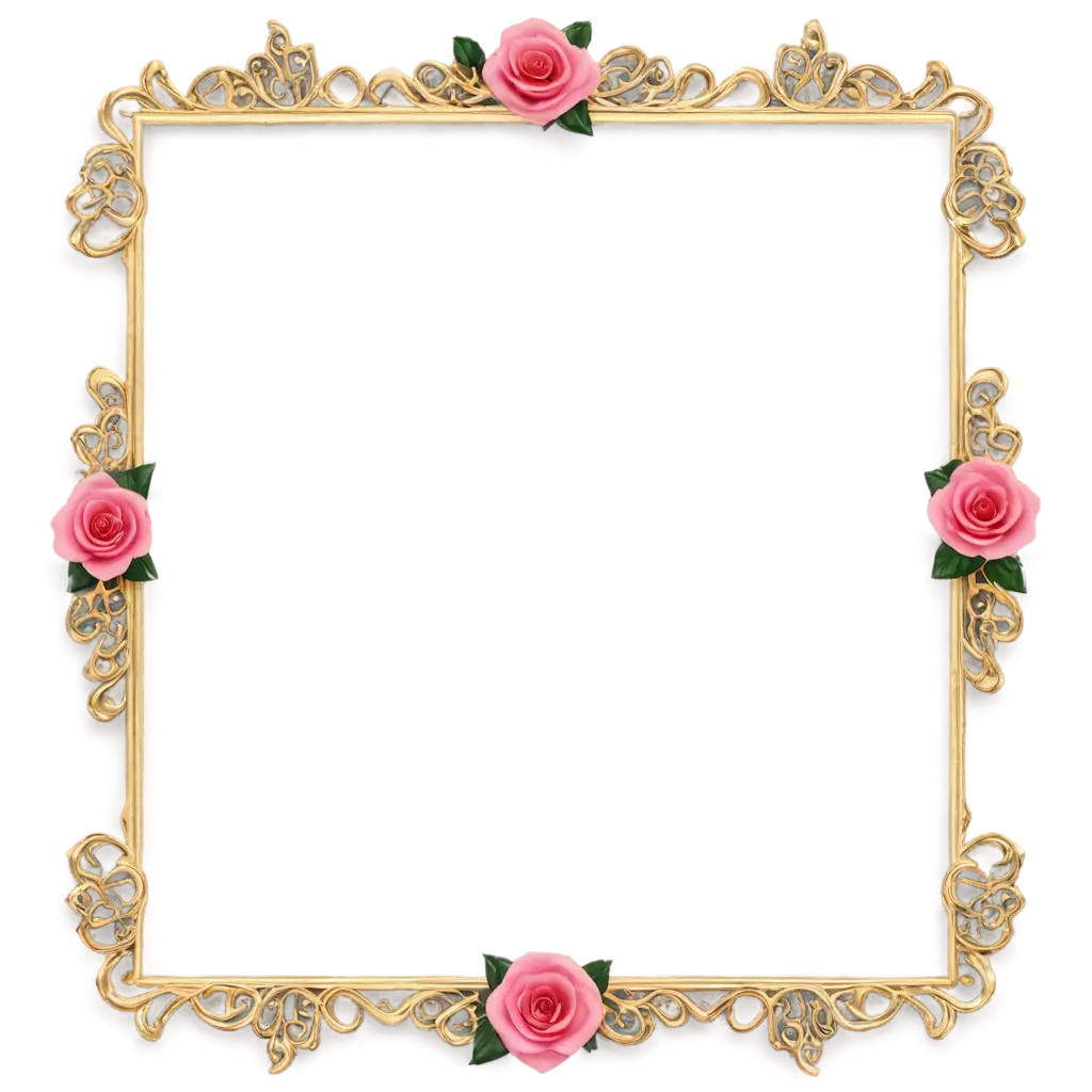 Exquisite-3D-Arabic-Golden-Ornamental-Rectangle-Frame-with-Roses-Enhance-Your-Design-with-a-HighQuality-PNG-Image