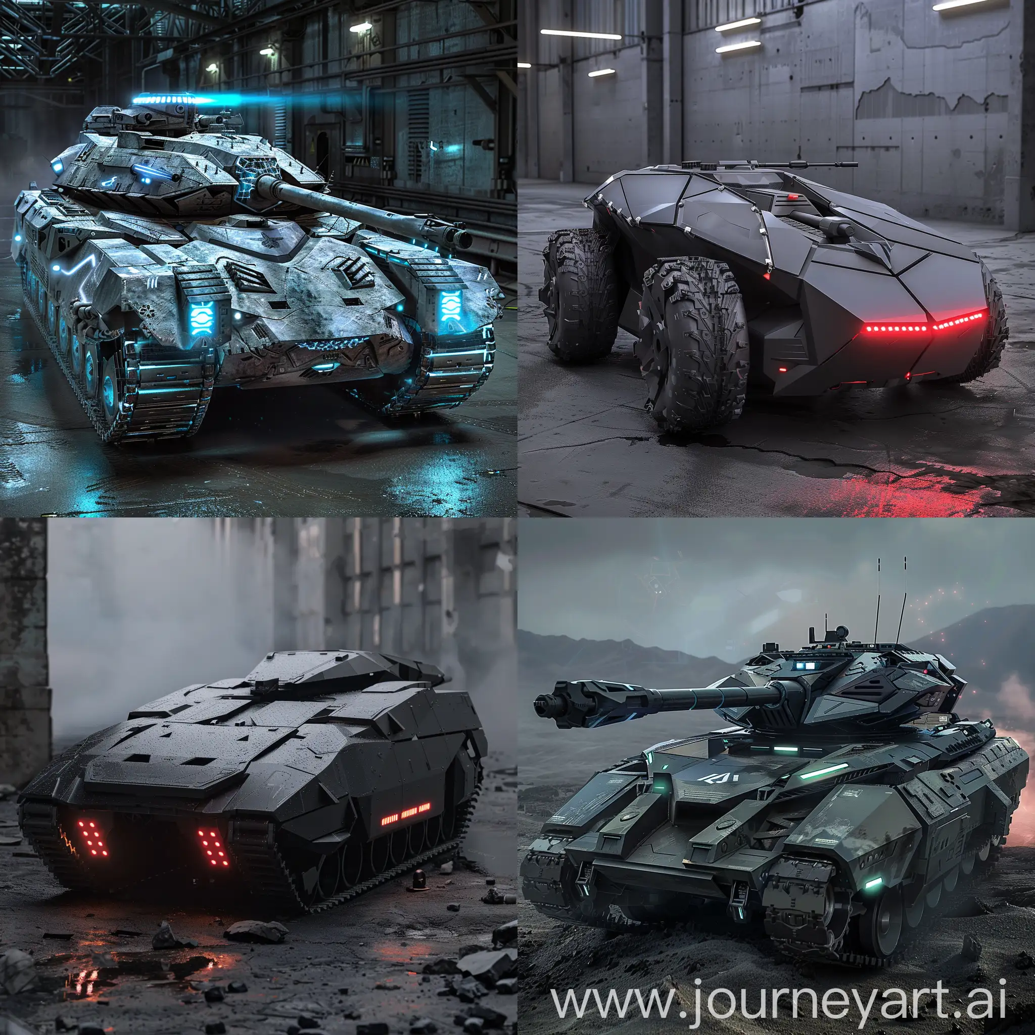 Futuristic tank, Morphing Reactive Armor, Neural Network Warfare Suite, Quantum-Shielded Engine, Genetically Engineered Crew Enhancements, 3D-Printed Replacement Parts, Robotic Repair Drones, Augmented Reality Targeting, Virtual Reality Training, Nano-Cloaking Technology, Emotion Recognition AI, Aerodynamic, Streamlined Chassis, Reactive Hardlight Defense Grid, Multi-Spectrum Camouflage Coating, Modular Weapon Pods, High-Powered Energy Cannons, Kinetic Ramming Blade, Drone Launch Bays, Integrated Sensor Array, Neuro-Operated Turret System, Dynamic Lighting System, in unreal engine 5 style --stylize 1000