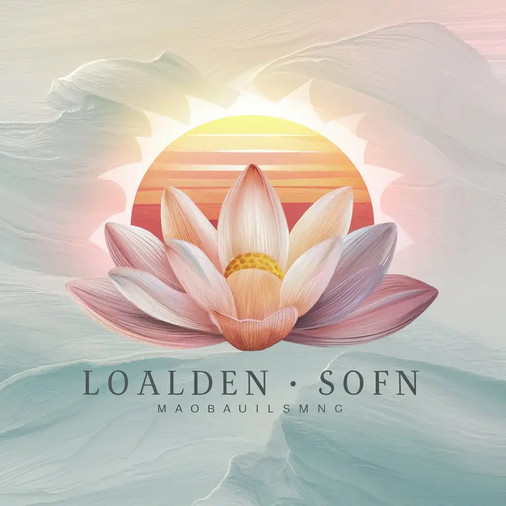 Create a visually appealing and realistic logo . The logo should combine the elements of a beautiful lotus flower with seven petals and a rising sun to symbolize new beginnings and tranquility. The design should be painterly, with a detailed and artistic look. 