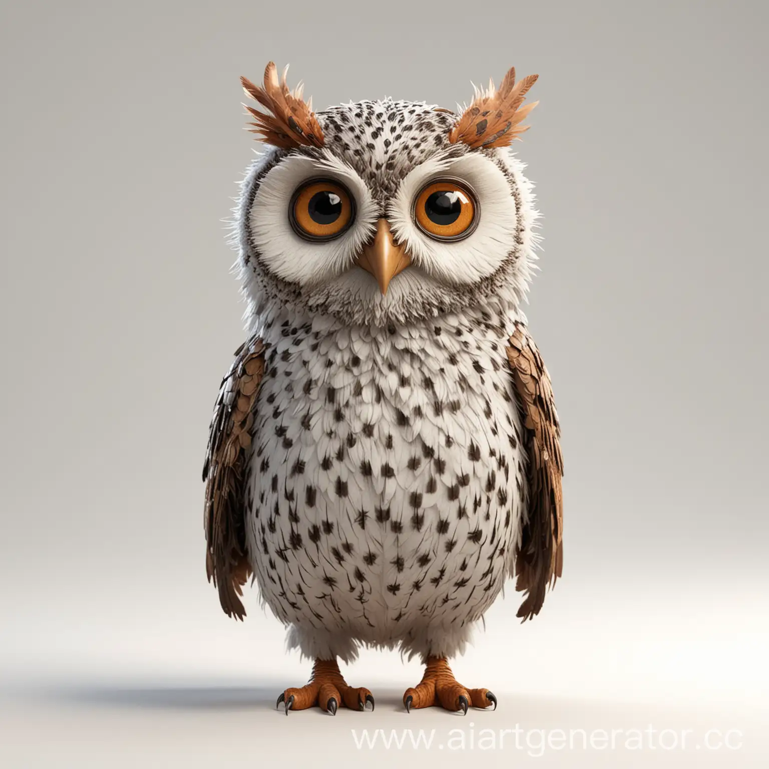 Pixar-Style-Owl-Character-in-Unique-Costume-on-White-Background