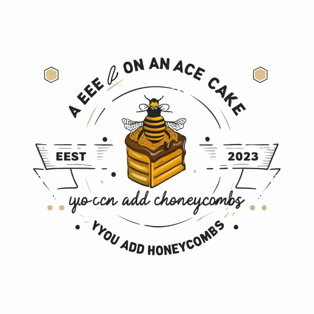 a logo design,with the text "A bee on a piece of cake, you can add honeycombs", main symbol:Bee and desserts,Minimalistic,be used in Restaurant industry,clear background
