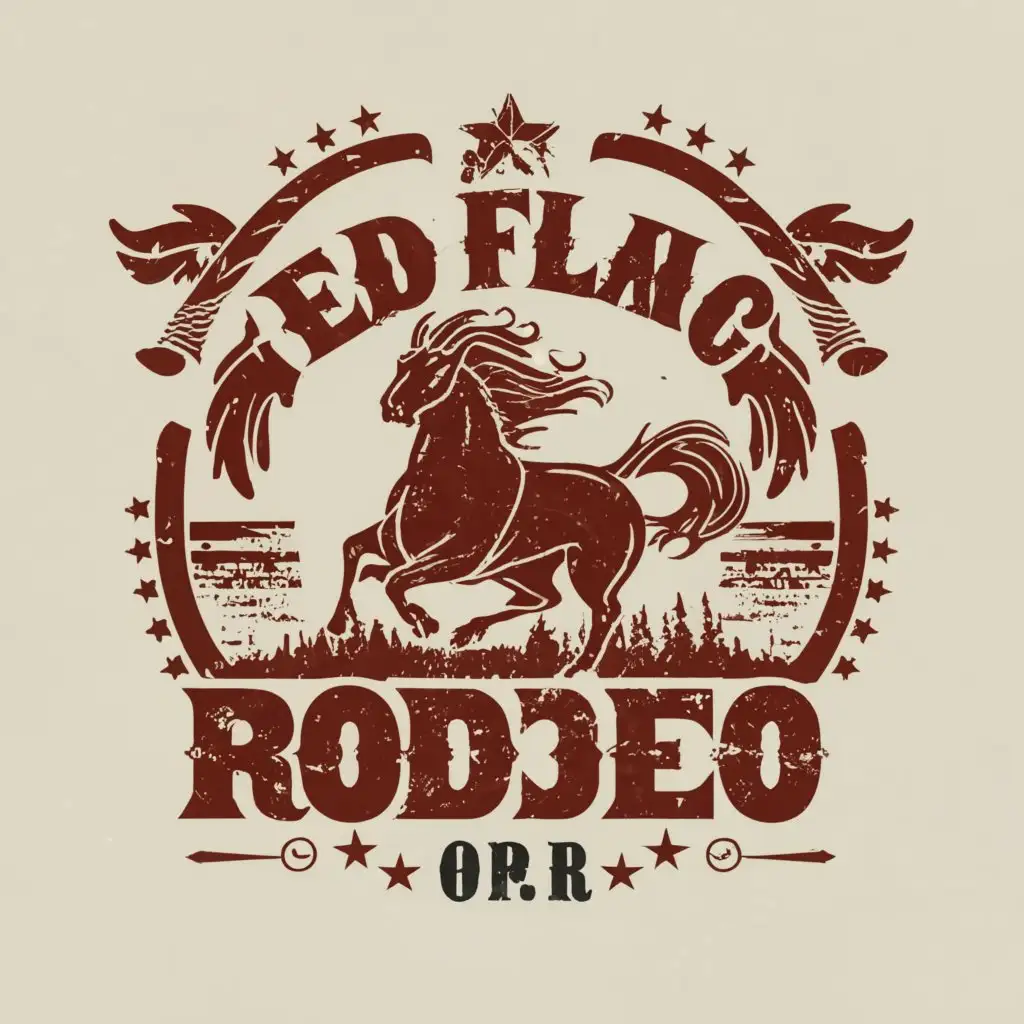 LOGO-Design-For-Red-Flag-Rodeo-Dynamic-Wild-Horse-Emblem-for-Country-Music-Band