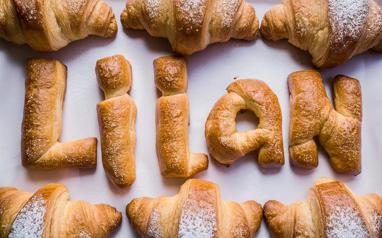 photo of the word 'lilian' made of croissant--v 6.0