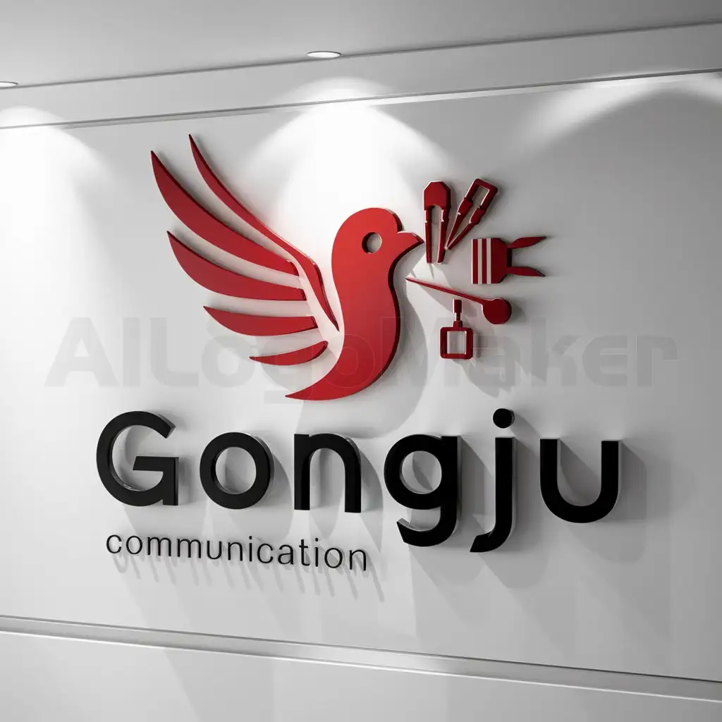 a logo design,with the text "gongju", main symbol:red bird tools,Moderate,be used in communication industry,clear background