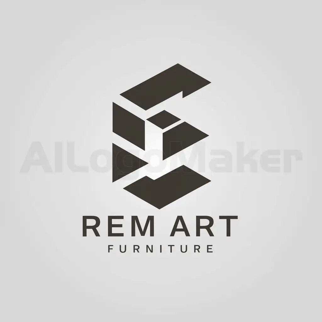 a logo design,with the text "REM ART", main symbol:letter E from three lines, cube, three lines,Moderate,be used in Furniture industry,clear background
