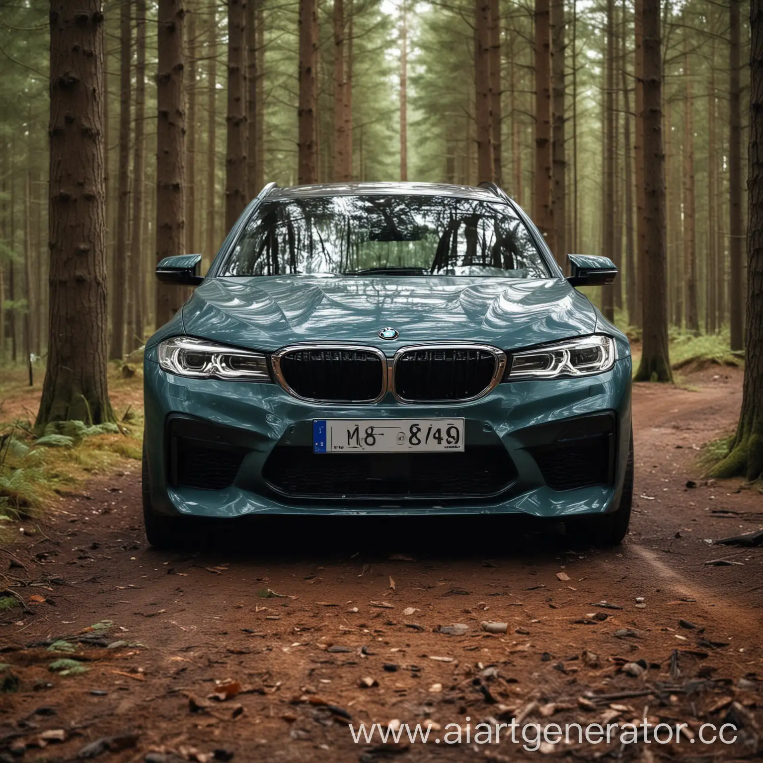 BMW-Car-Parked-in-a-Serene-Forest-Setting