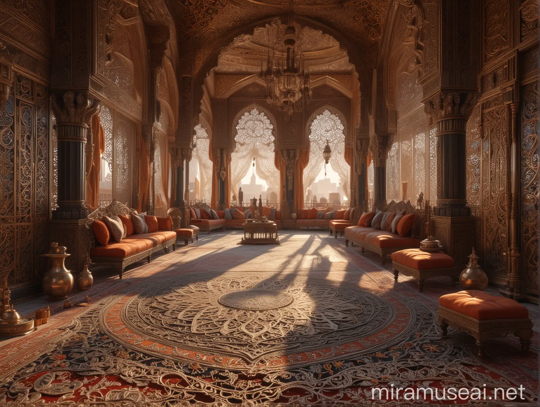 Arabian Harem Scene with Ultra Sharp 3D Rendering and Hyper Detailed Filigree Embroidery