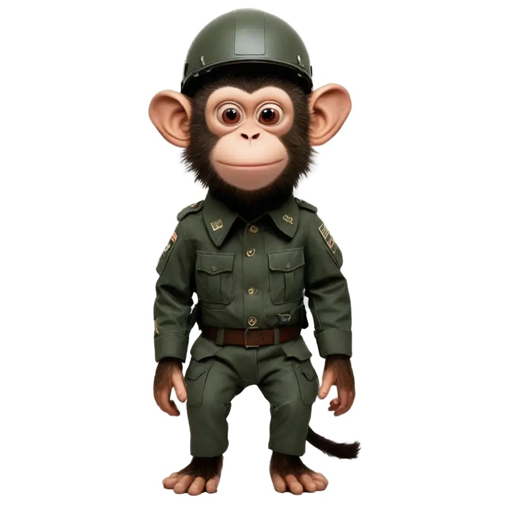 Tentara Monyet memakai baju tentara lengkap dengan helm