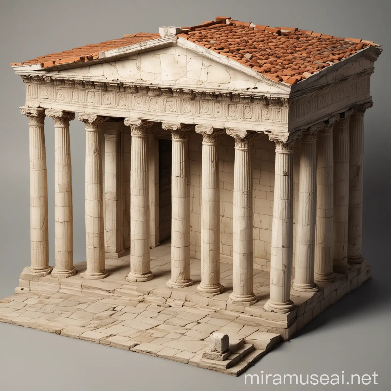 нарисуй мне длинное и широкое здание, с колонами вместо стен, с полом, где потом он подимыаеться на 1 ступеньку, с двухскатной крышей, в древнегреческом стиле