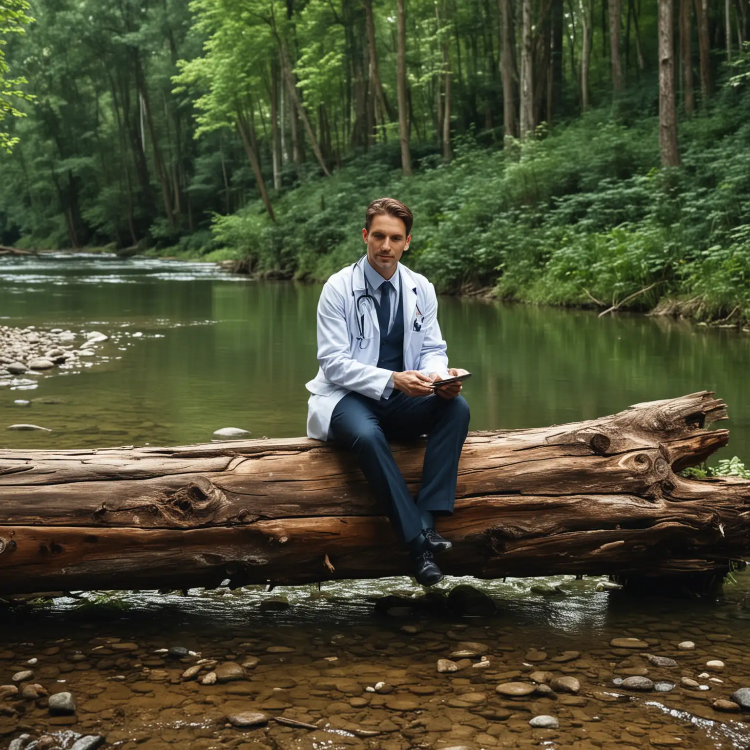 Doctor-Sitting-in-Tranquil-Forest-by-the-River