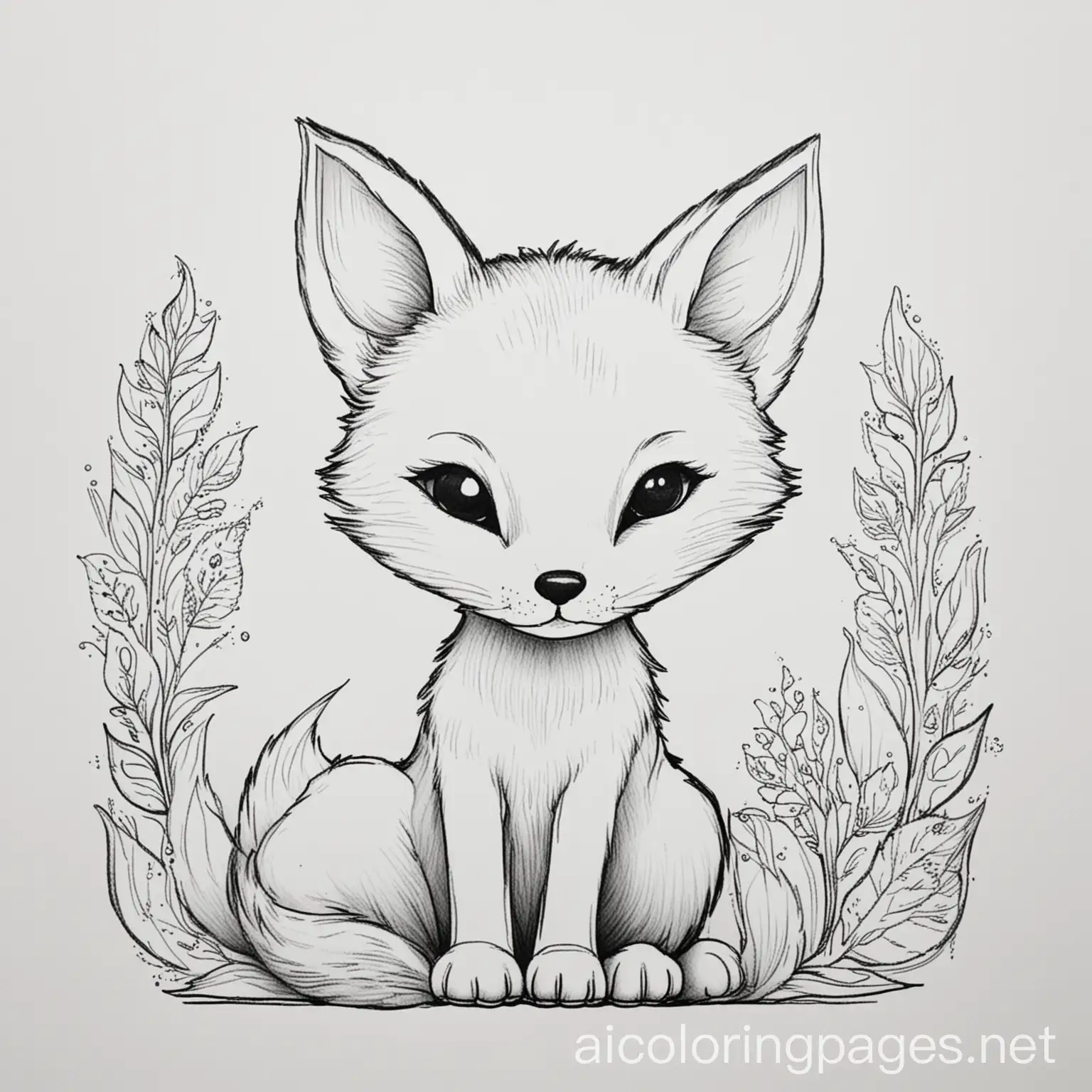 A LITLE FOX, Coloring Page, black and white, line art, white background, Simplicity, Ample White Space
