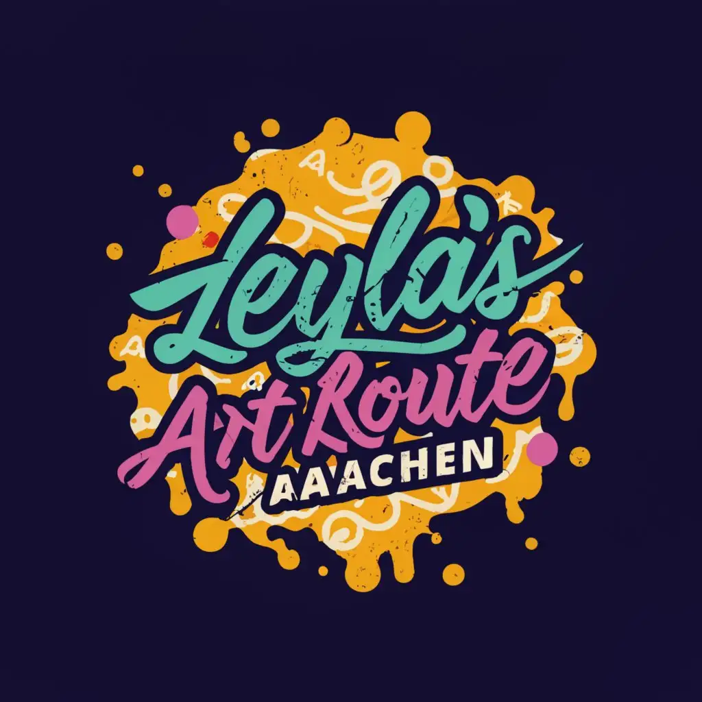 a logo design,with the text "Leylas Art Route Aachen", main symbol:Art, drinks, graffiti, rapping, colors, music, beer, hats,Moderat,be used in Andere industry,clear background