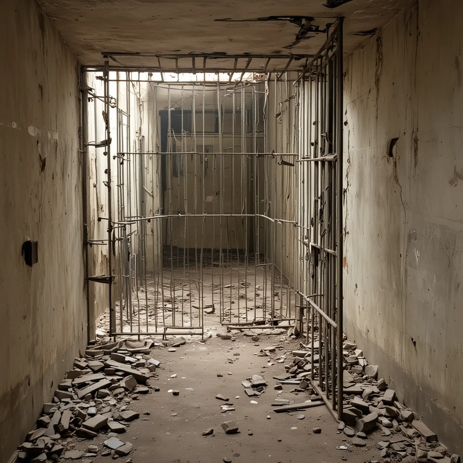 Broken Steel Bars in a Prison Cell