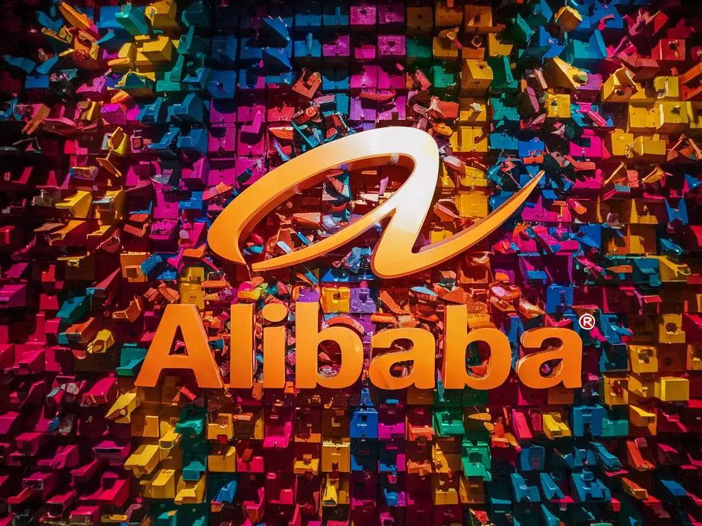 five-color six-color background, have Alibaba logo and Alibaba words