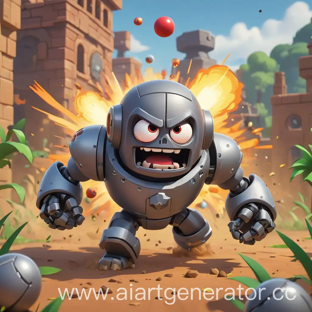 Brawl-Stars-Robot-Tick-Unleashing-Super-Attack-with-Gray-Balls