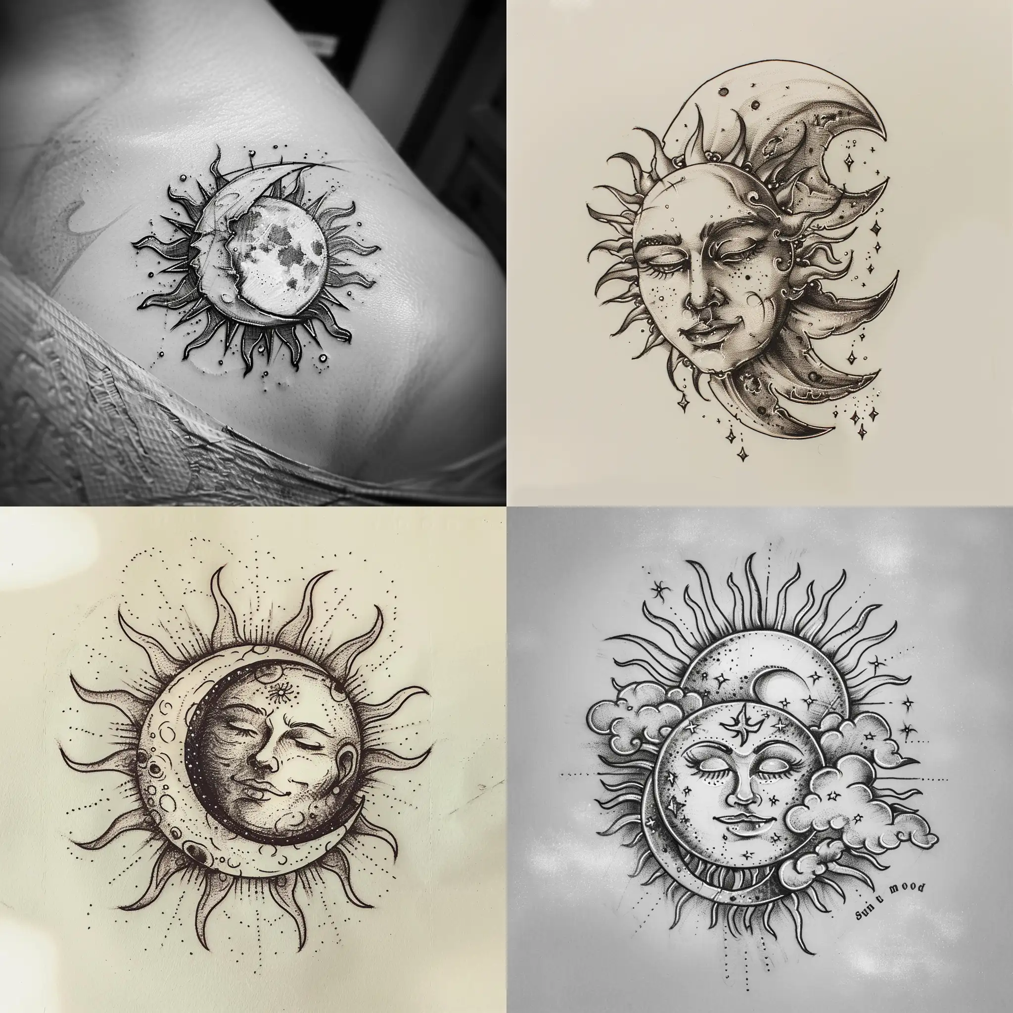 эскиз тату солнце и луна