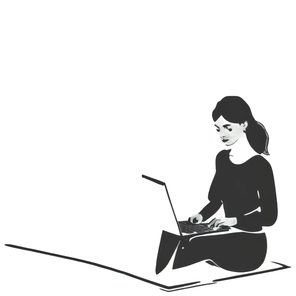 someone using laptop, vector, black and white