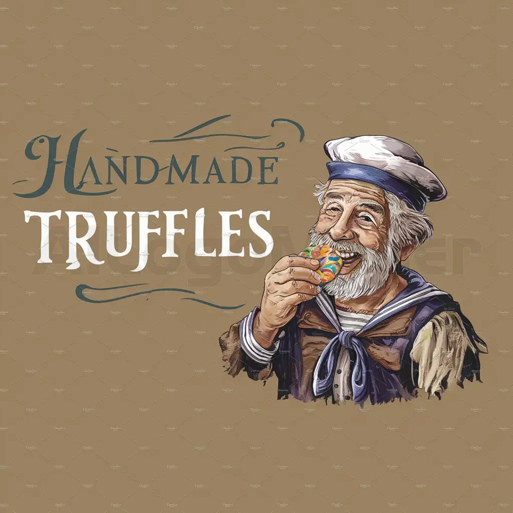 a logo design,with the text "handmade truffles", main symbol:Old fisherman who eats candy,Moderate,clear background