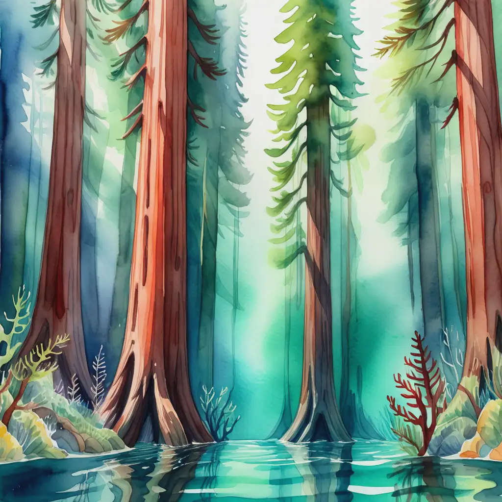 watercolor redwood forest underwater