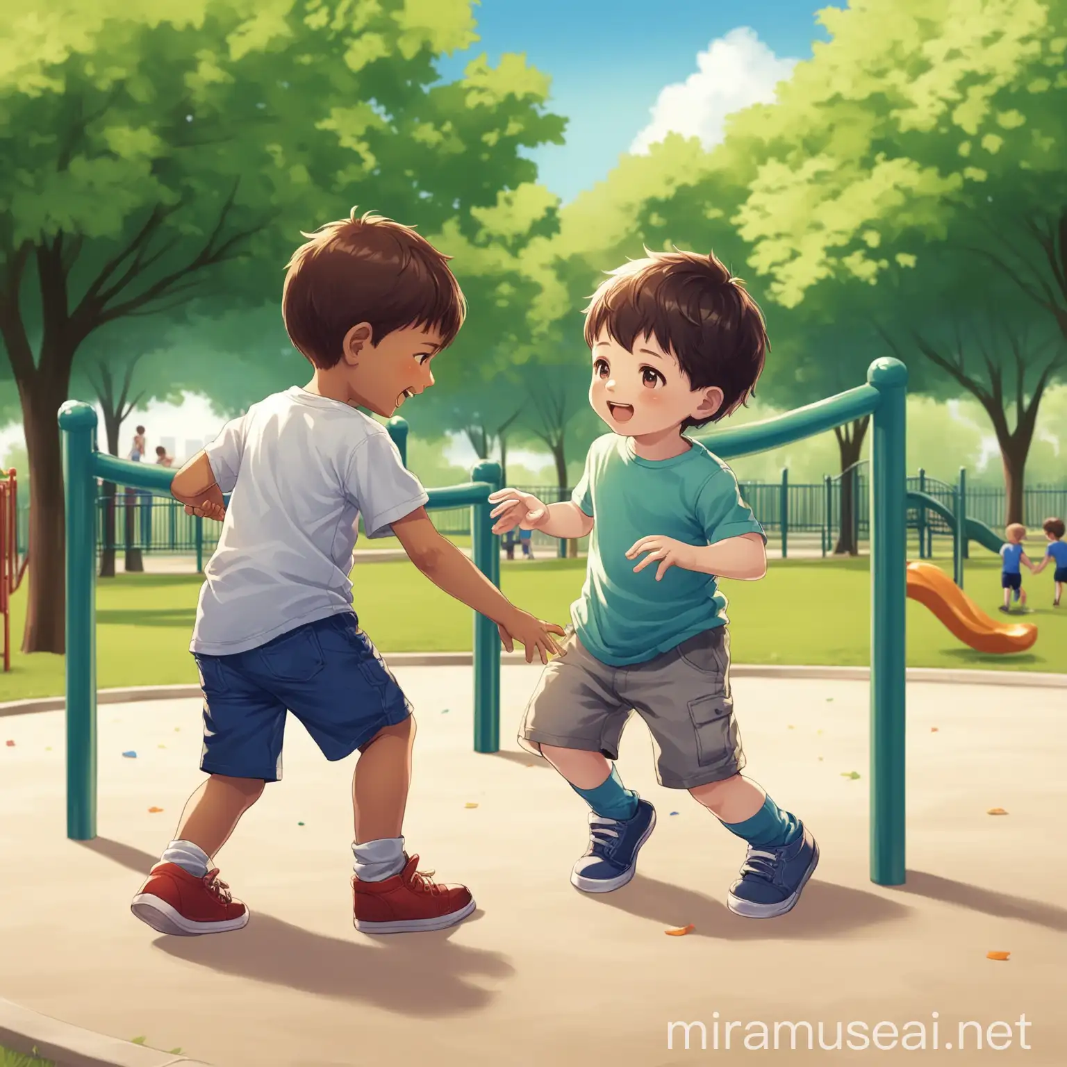 2 boys playing at the park