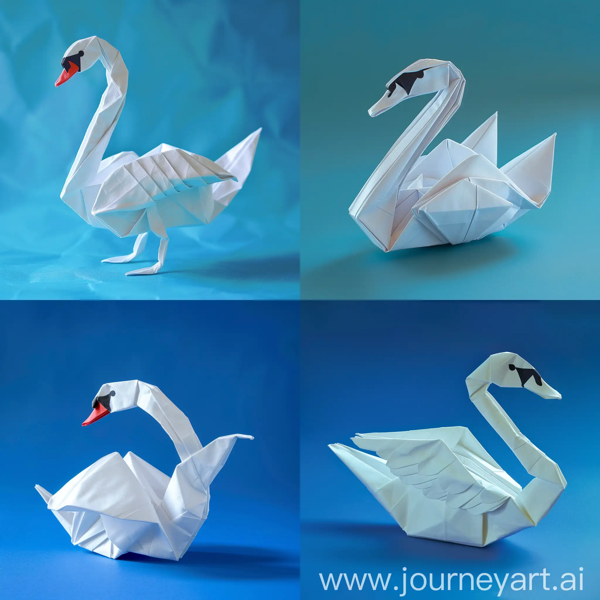 origami swan on a blue background