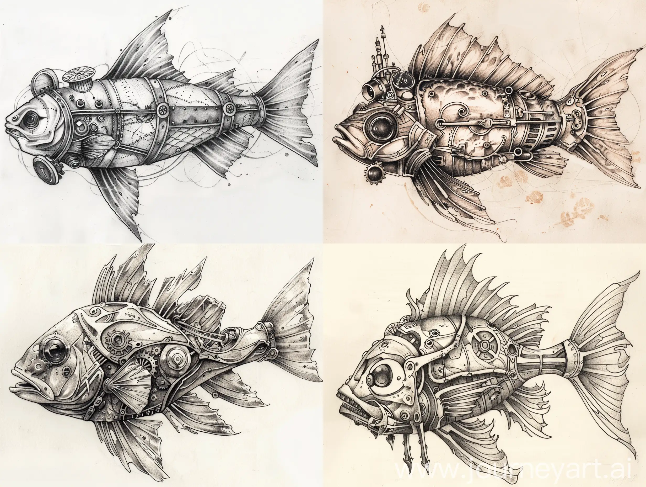 steampunk fish tattoo sketch