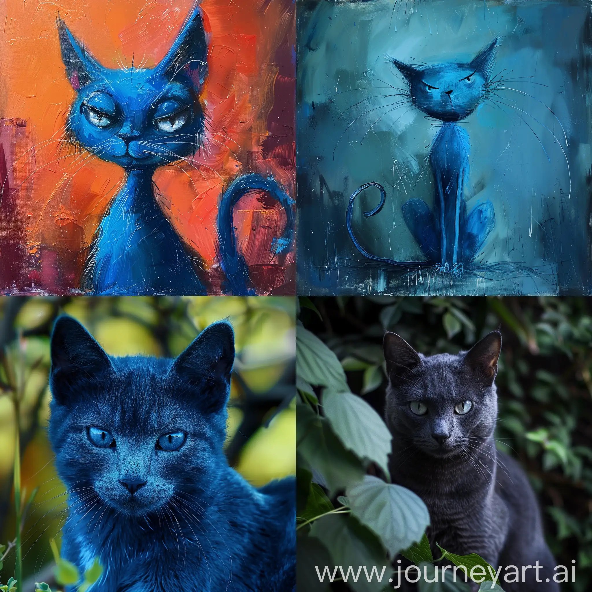 Playful-Blue-Cat-Sitting-on-a-Whimsical-Background