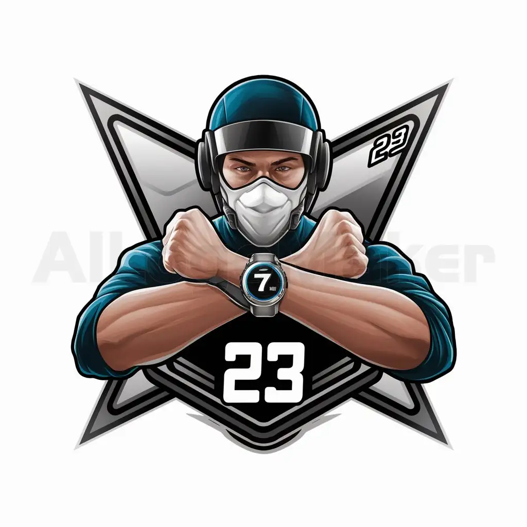 LOGO-Design-For-Gamer-Industry-Dynamic-23-with-Masked-Man-and-Smartwatch