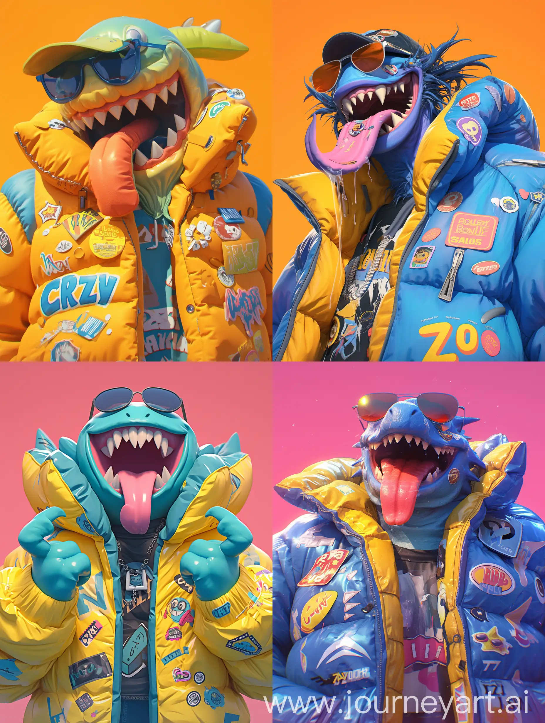 Vibrant-3D-Rendering-of-a-Smiling-Crazy-Monster-in-Oversized-Puffy-Jacket