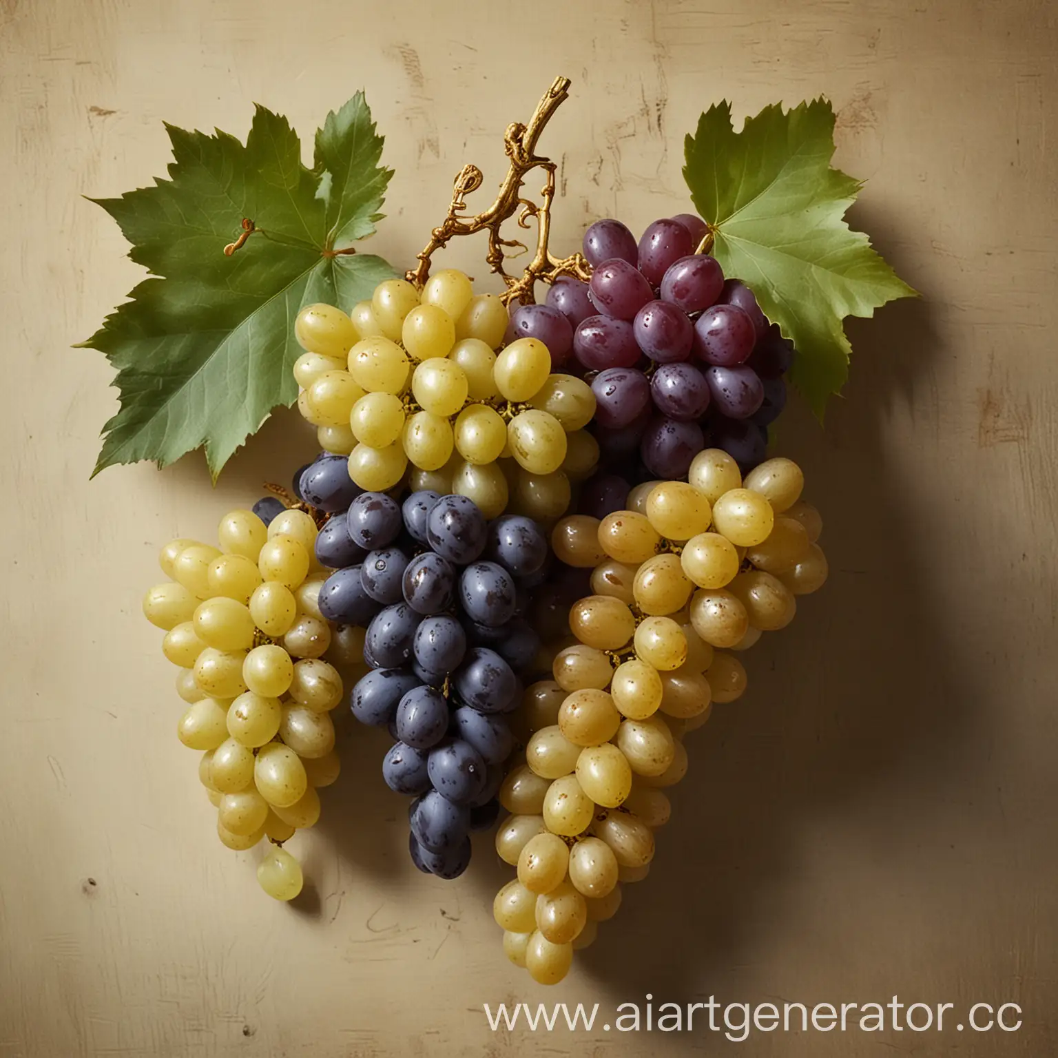 Vibrant-Cluster-of-Grapes-and-Gold-Still-Life