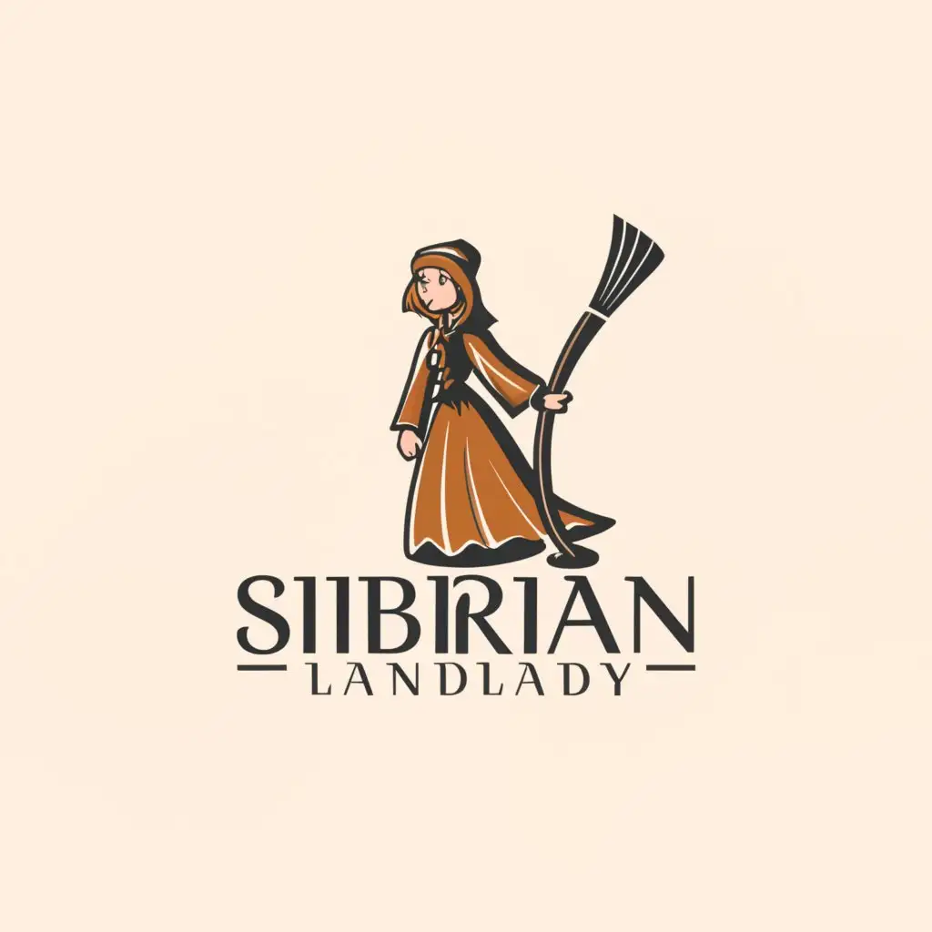 a logo design,with the text "Siberian landlady", main symbol:The girl is sweeping with a broom,Moderate,be used in Cleaning industry,clear background