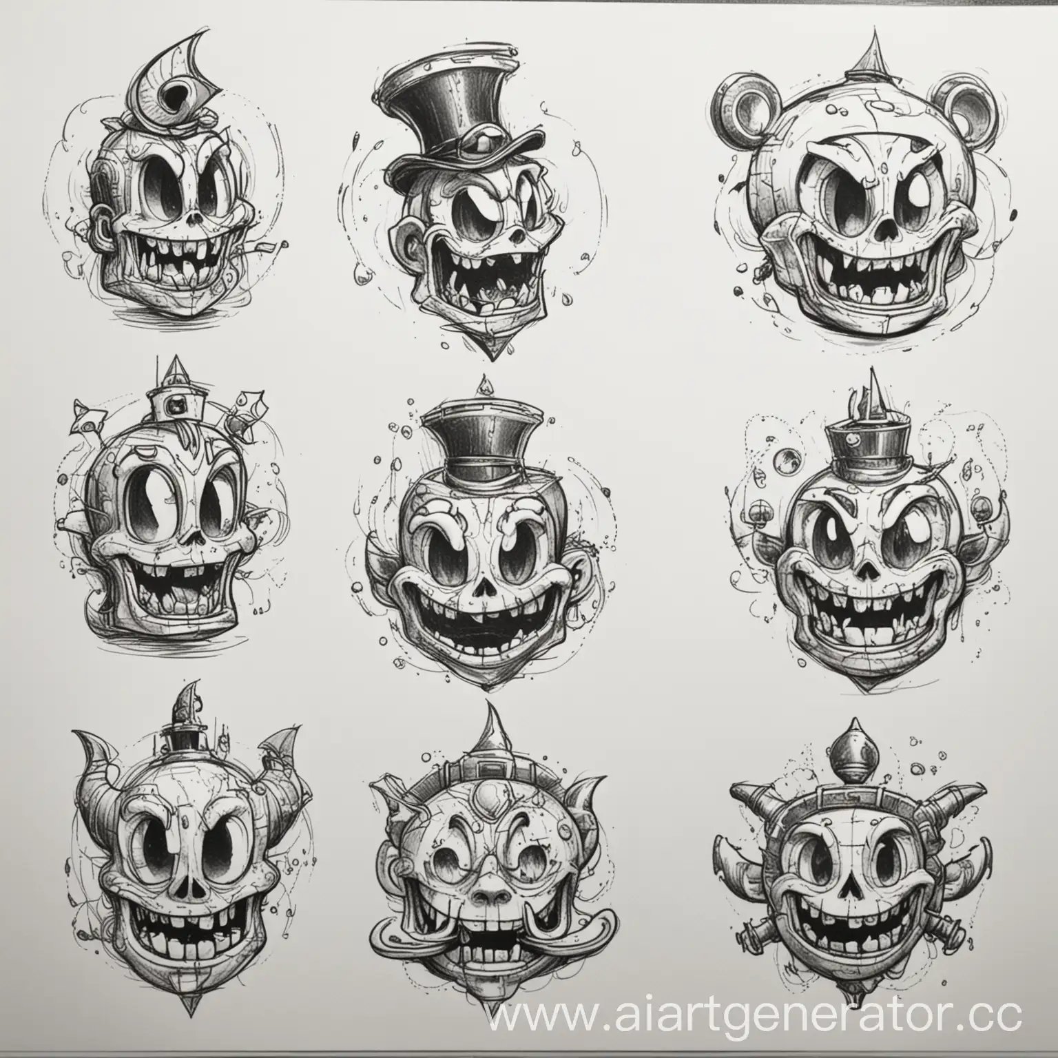 CupheadInspired-Tattoo-Sketches-on-White-Background